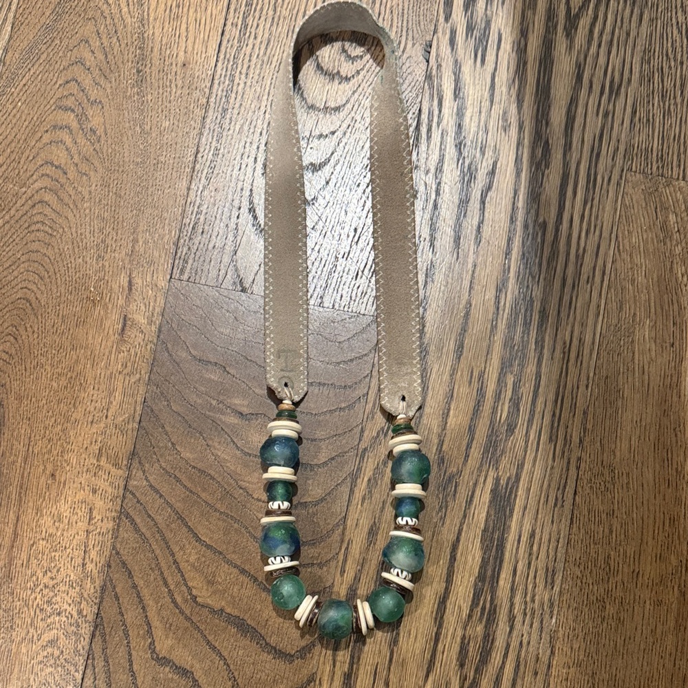 Twine and Twig Glass Beaded Necklace with Suede Strap